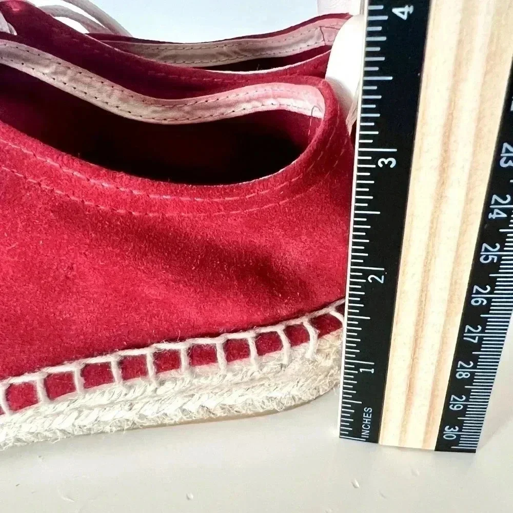 Maypol‎ Handmade in Spain Crimson Red Soft Suede Lace Up Espadrille Size 36